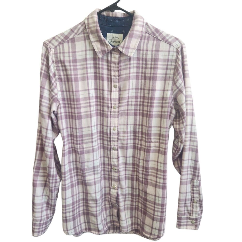 Soft Cozy Western Grunge JACHS Girlfriend Pearl Snap Flannel Shirt S Dusty Mauve